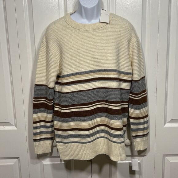 Thread & Supply Striped Sweater Womens M Cream Brown Gray Boxy NWT Coastal - Picture 1 of 11